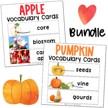 Preview of Apple + Pumpkin Writing Center Vocabulary Cards, Autumn Word Wall Cards
