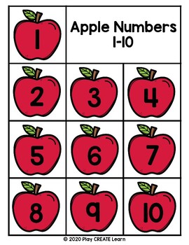 apple study number identification cards and ten apples up on top printable