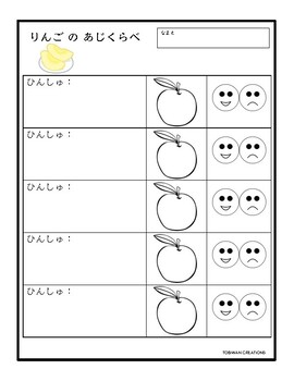 Preview of Apple Tasting Chart and Worksheet in Japanese りんごの味比べシートとりんごの文字と数プリント