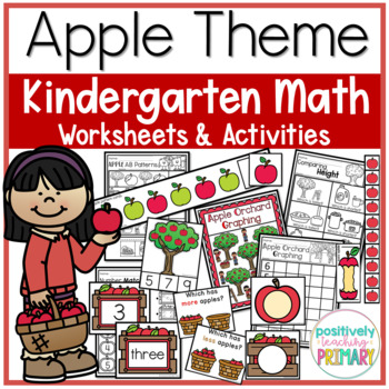 Preview of Apple Theme Kindergarten Math Worksheets and Activities