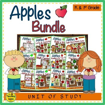 Preview of Apple Themed Bundle:  Kindergarten & First Grade Literacy & Math Resources