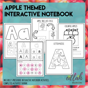 Preview of A is for Apple Themed Interactive Notebook - Preschool - Distance Learning