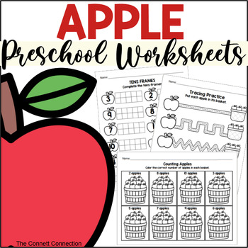 Preview of Apple Preschool Math and Literacy Worksheets