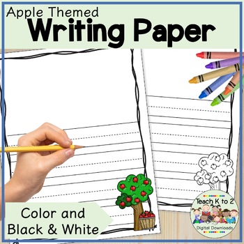 Apple Themed Primary Lined Writing Paper for Grades K-2 Fall Writing ...