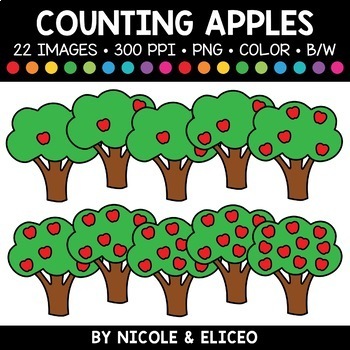 Preview of Fall Apple Tree Counting Clipart + FREE Blacklines - Commercial Use