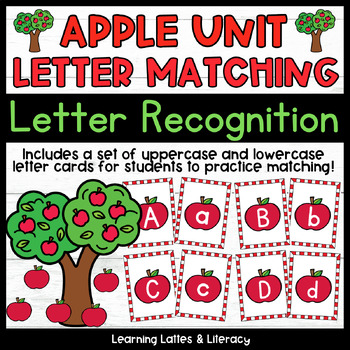 Preview of Apple Unit Letter Matching Letter Recognition Task Cards Fall Preschool Centers