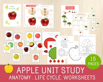 Preview of Apple Unit Study, Parts, Life Cycle, Varieties, Learning Pack, Fall, Autumn