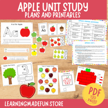 Preview of Apple Unit Study Preschool Curriculum, Planning Center  and Circle Activities
