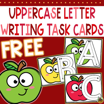 Preview of Apple Uppercase Letter Writing Task Cards | FREE Fine Motor Tracing Skill Cards