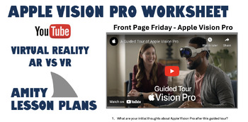 Preview of Apple Vision Pro Worksheet (Current Event - Front Page Friday)
