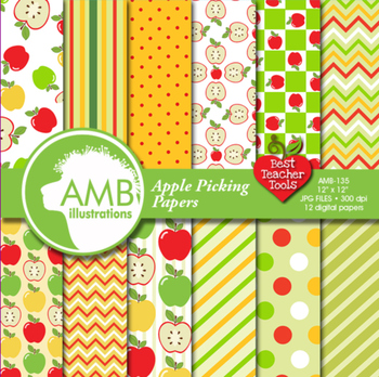 Preview of Digital Papers, Apple Themed Scrapbooking Papers and Backgrounds, AMB-135