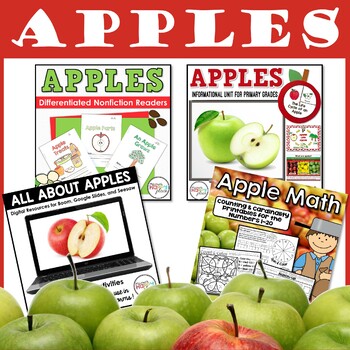 Preview of Apples Bundle: Nonfiction Unit, Booklets, Digital Activities, & Math Printables