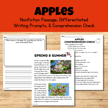 Preview of Apples (Nonfiction Passage, Writing Prompts, & Comprehension Check)