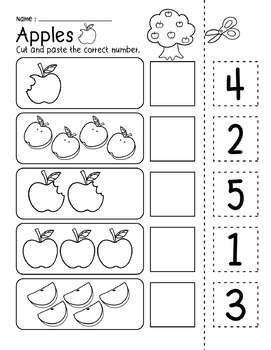 Apples Number 1-5 Cut and Paste Match to 5 Preschool Math Activity ...