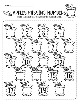 Apples Missing Numbers 1-20 Preschool Math Activity Worksheets Count ...