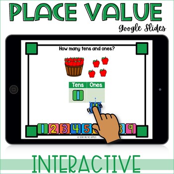 Preview of Apples Place Value Tens and Ones Kindergarten GOOGLE Slides digital learning