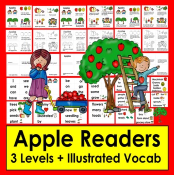 Apples Mini Books - 3 Reading Levels + Illustrated Word Wall