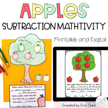 Preview of Apples Subtraction Math Word Problem Activity & Craft