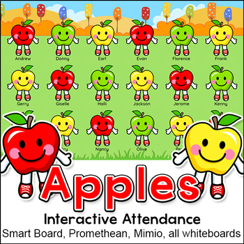 Preview of Apples Theme Attendance Board with Optional Lunch Count - SMARTboard Activity