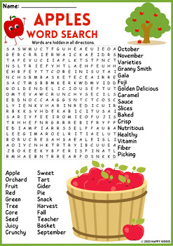 Apples Word Search Puzzle Activity | Vocabulary Worksheet by Happy Kiddo
