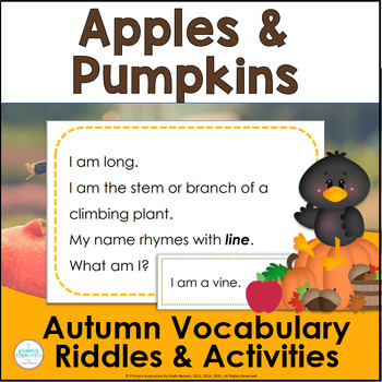 Preview of Apples and Pumpkins Autumn Science Vocabulary - Fall Riddle Literacy Activities