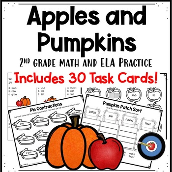 Preview of Apples and Pumpkins Math and ELA Standards Practice and Task Cards
