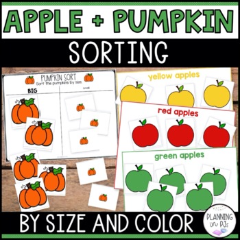 Preview of Apples and Pumpkins Sorting By Size and Color | Sorting Mats and Worksheets