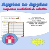 Apples to Apples Game Speech and Language Companion Worksheet
