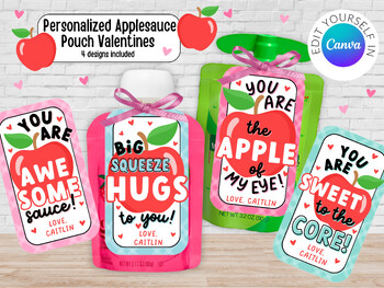Preview of Applesauce Pouch Valentine | Pouch Tag | Class Valentine | Daycare Valentine