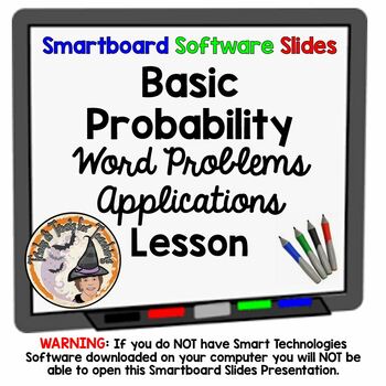 Preview of Basic Probability Smartboard Slides Lesson Word Problems Applications