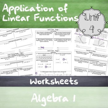 Preview of Application of Linear Functions - Unit 4 - Algebra 1 - Worksheets