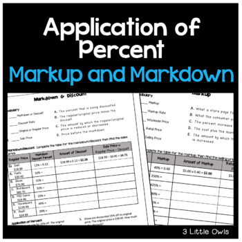 Preview of Application of Percent:  Markup & Markdown