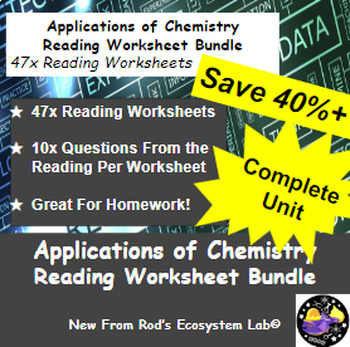 Preview of Applications of Chemistry Complete Unit Reading Worksheet Bundle **Editable**