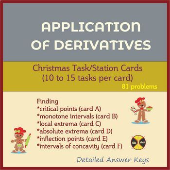 Preview of Applications of Derivatives - Christmas Task Cards - 81 SOLVED problems