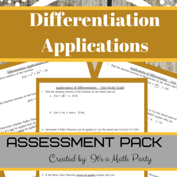 Preview of Applications of Differentiation - Assessment Pack