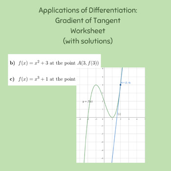 Preview of Applications of Differentiation: Gradient of Tangent Worksheet (with solutions)