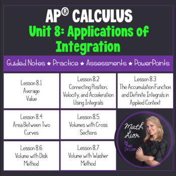 Preview of Applications of Integration Calculus Lessons - Unit 8 Bundle