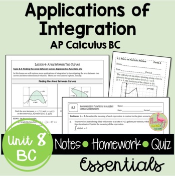 Preview of Applications of Integration Essentials with Video Lessons (BC Version -Unit 8)