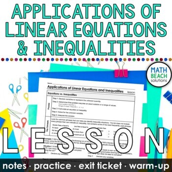 Preview of Applications of Linear Equations and Inequalities Lesson