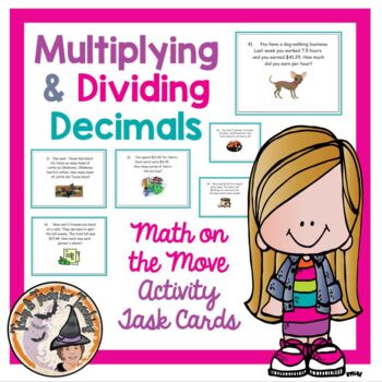 Preview of Multiplying and Dividing Decimals Word Problems Task Cards Smartboard Answer KEY