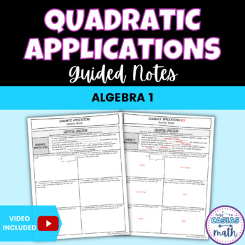 Preview of Applications of Quadratic Equations Guided Notes Lesson Algebra 1