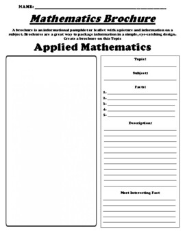 Preview of Applied Mathematics "Informational Brochure" Worksheet & WebQuest