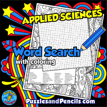 Preview of Applied Sciences Word Search Puzzle Activity Page with Coloring