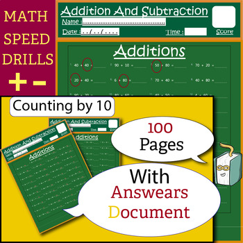 Preview of Math fact fluency  , Math worksheets (plus and minus) ( + and -  ) from 1 to 100