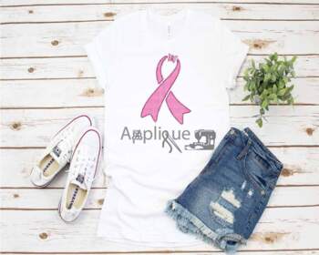 Preview of Applique Survivor Pink Butterfly Ribbon breast cancer woman awareness  3na