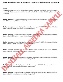 Preview of Applying Algebra in Sports: The Batting Average Equation