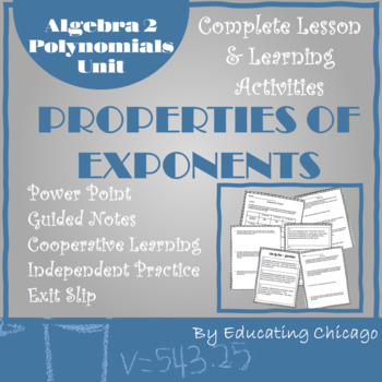 Preview of Applying Properties of Exponents - Algebra 2 - Polynomials Unit -  Whole Lesson