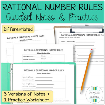 Preview of Applying Rational Number Rules Guided Notes Worksheet Algebra 1 (N.RN.3b)