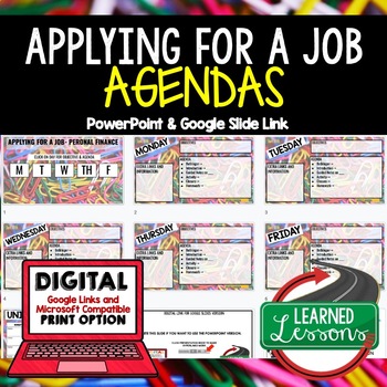 Preview of Applying for a Job Personal Finance Agenda PowerPoint & Google Slides Agenda