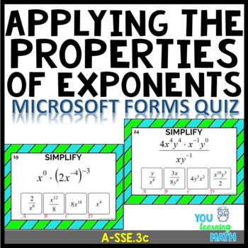 Preview of Applying the Properties of Exponents: Microsoft OneDrive Forms Quiz -30 Problems